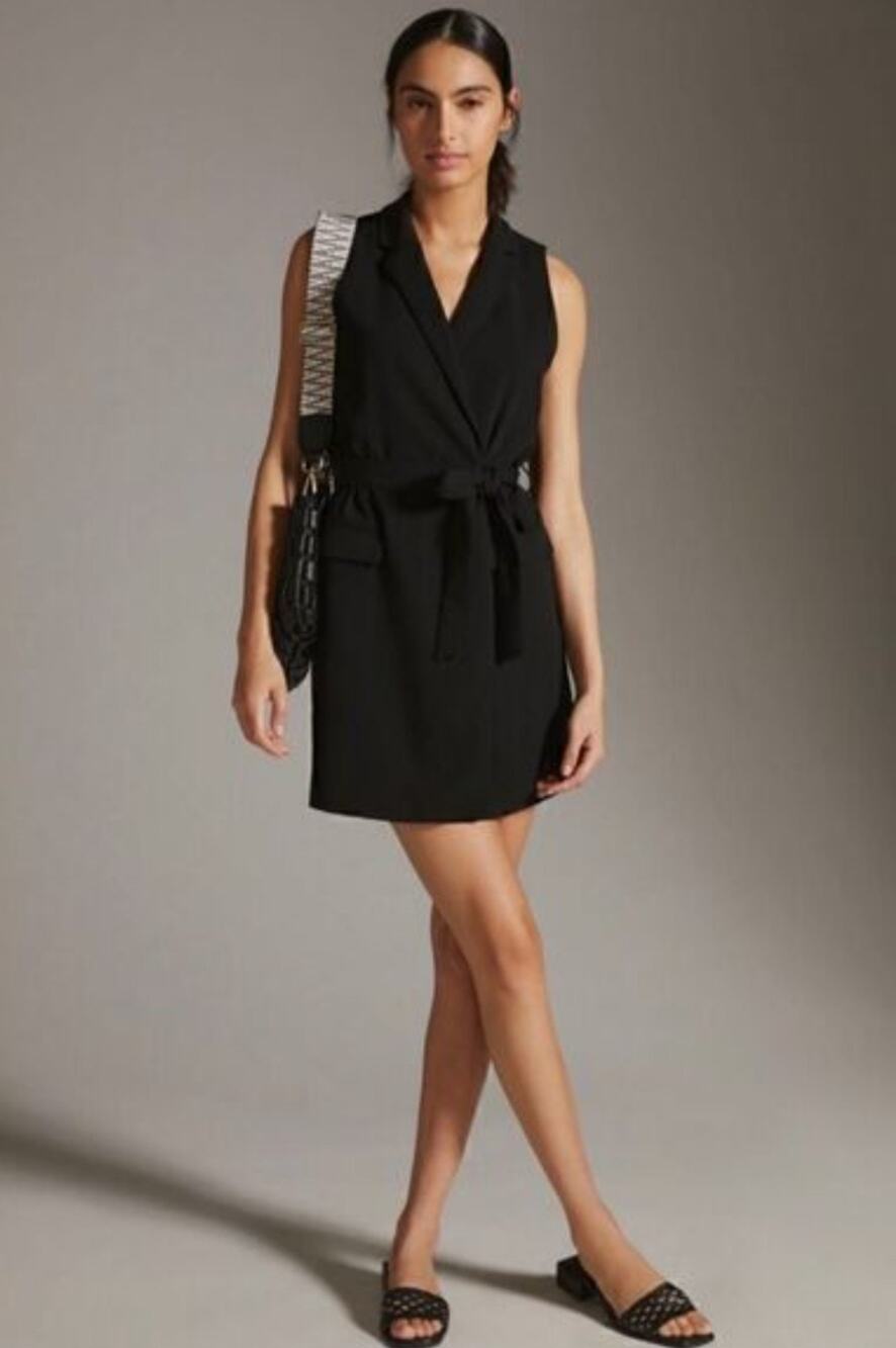 Anthropologie Black Sleeveless Belted Mini Dress XS